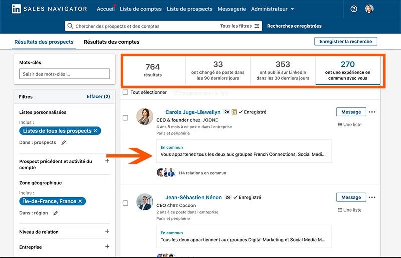 activités de vos prospects via Sales Navigator