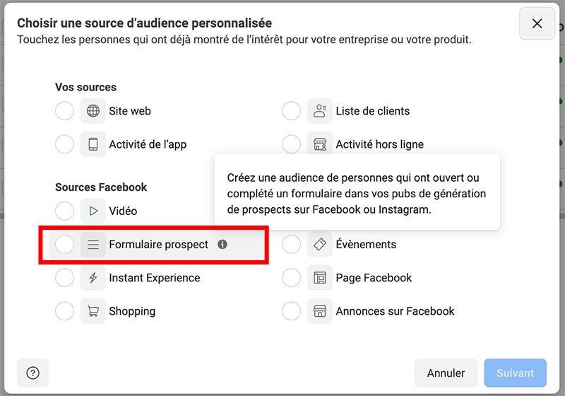 Créer une audience personnalisé