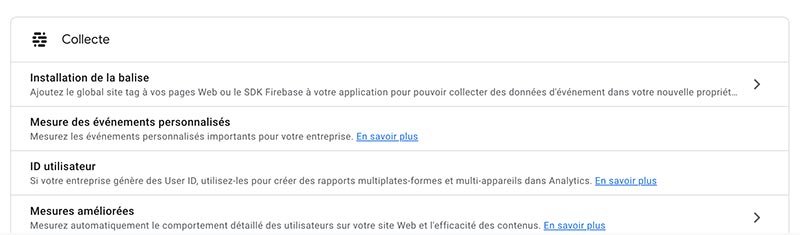 Liste collecte assistant GA4