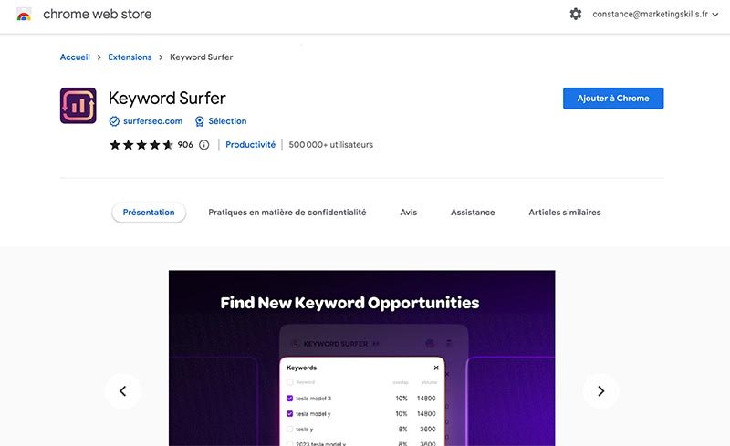 Extension Chrome Keyword surfer