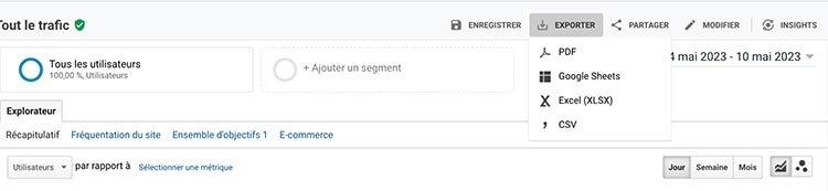Exemple d'exportation manuelle de données historiques UA