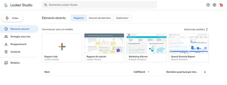 Data Studio crée un rapport vierge