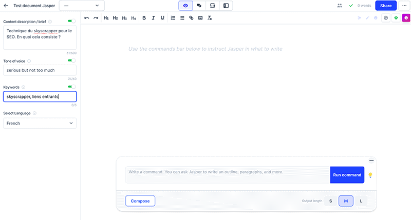Long texte avec Jasper AI