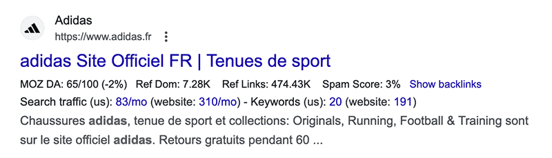 exemple adidas dans la SERP