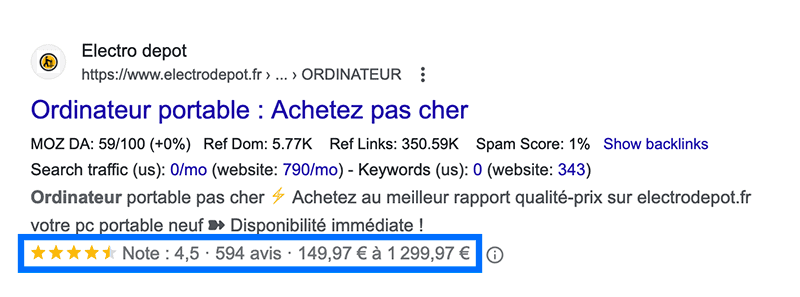 exemple de données structurées dans les résultats de Google
