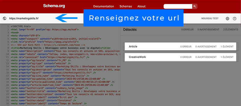 Résultat schema.org