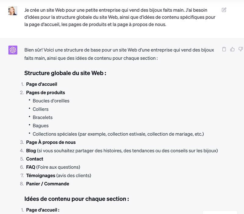 Prompt chatgpt structure d"un site web
