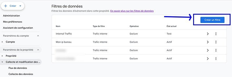 Créer un filtre dans GA4