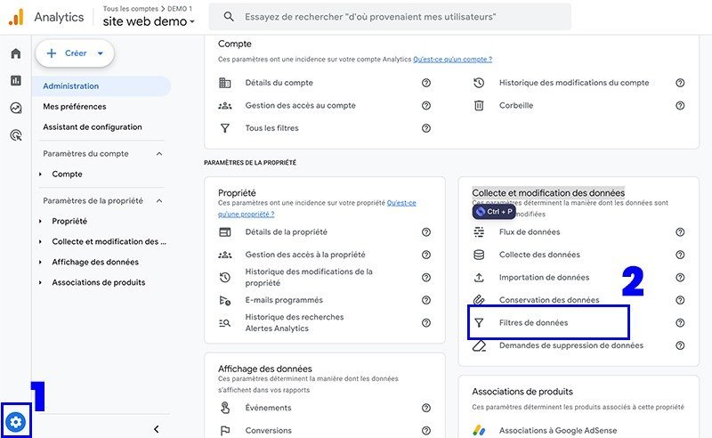 Filtres de données dans GA4